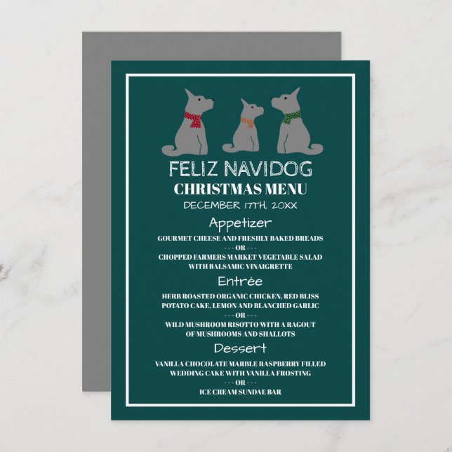 Feliz Navidog, Spanish Style Christmas Menu Invitation (Front/Back)