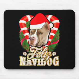 Feliz Navidog Tbull With Santa Claus Hat Ttie Chri Mouse Pad