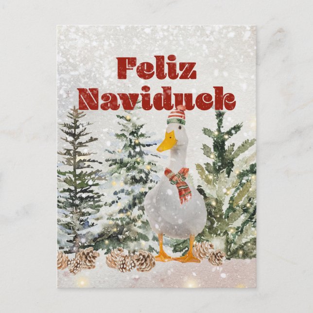 Feliz Naviduck Watercolor Duck Holiday Postcard (Front)