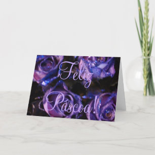 Feliz Páscoa Portuguese Happy Easter Purple Roses Holiday Card