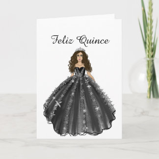 Feliz Quince Black Quinceañera Birthday Card