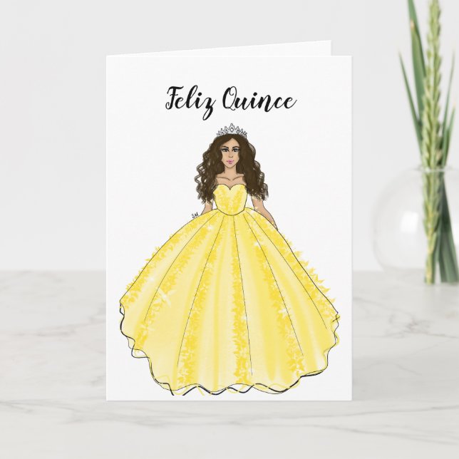 Feliz Quince - Yellow Quinceañera Birthday Card  (Front)