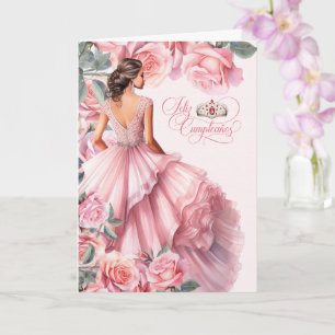 Feliz Quinceanera 15th Birthday Blush Pink Roses Card
