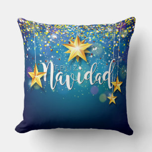 Felize Navidad Gold Stars Christmas Cushion