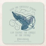 Fellowship Elven Brooch Quote Graphic Square Paper Coaster<br><div class="desc">Celebrate the Fellowship with this elegant, Lord of the Rings™ Elven brooch design. Featuring a beautifully detailed leaf carried on swirling Elvish vines, the artwork symbolizes the connection between those entrusted with the protection of Middle-Earth™. The meaningful quote, “Even the smallest person can change the course of the future, ”...</div>