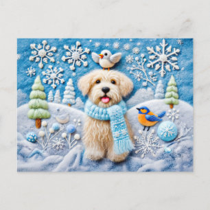 Felt Dog in Snowy Winter Scene Postcard
