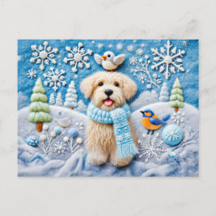 Felt Dog in Snowy Winter Scene Postcard
