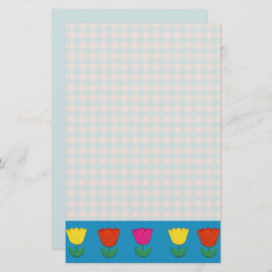 Felt Look Tulips and Gingham Checks Country Style Stationery