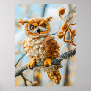 Felt Owl Sitting on a Branch Poster