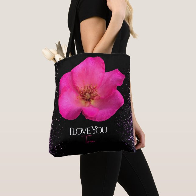 Felt Pen Pink Rose - Personalised Trendy  Tote Bag (Close Up)