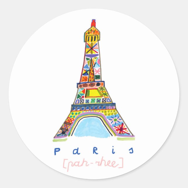 Felt Tip Drawing of Paris Classic Round Sticker (Front)