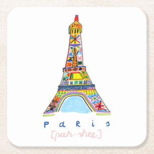 Felt Tip Drawing of Paris Square Paper Coaster