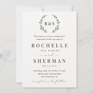 Felt White Premium Rustic Leaf Monogram Wedding Invitation