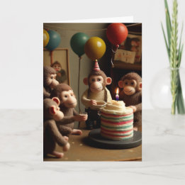 Felted Monkeys Birthday Party Greeting Card