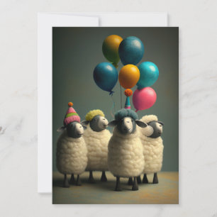 Felted Sheep Birthday Party Flat Greeting Card