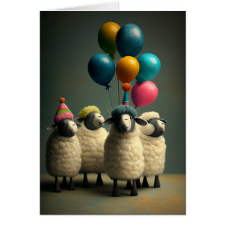 Felted Sheep Birthday Party Greeting Card