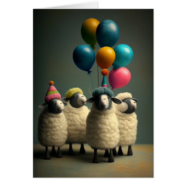 Felted Sheep Birthday Party Greeting Card (Front)