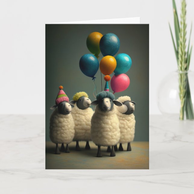 Felted Sheep Birthday Party Greeting Card (Front)