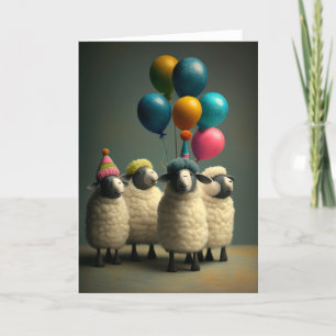 Felted Sheep Birthday Party Greeting Card