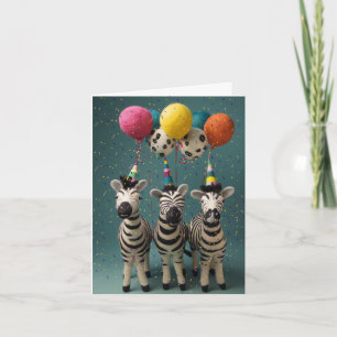 Felted Zebras Birthday Card with Balloons