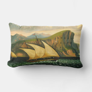 Felucca off Gibraltar by Thomas Chambers Lumbar Cushion