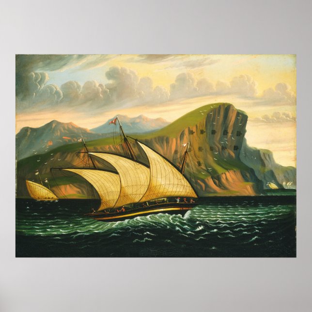 Felucca off Gibraltar by Thomas Chambers Poster (Front)