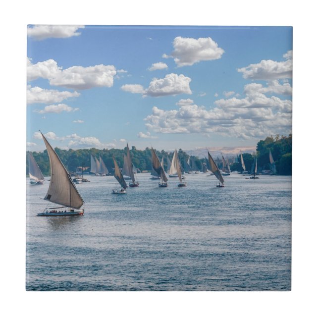 Feluccas sailing along the Nile - Aswan, Egypt Ceramic Tile (Front)