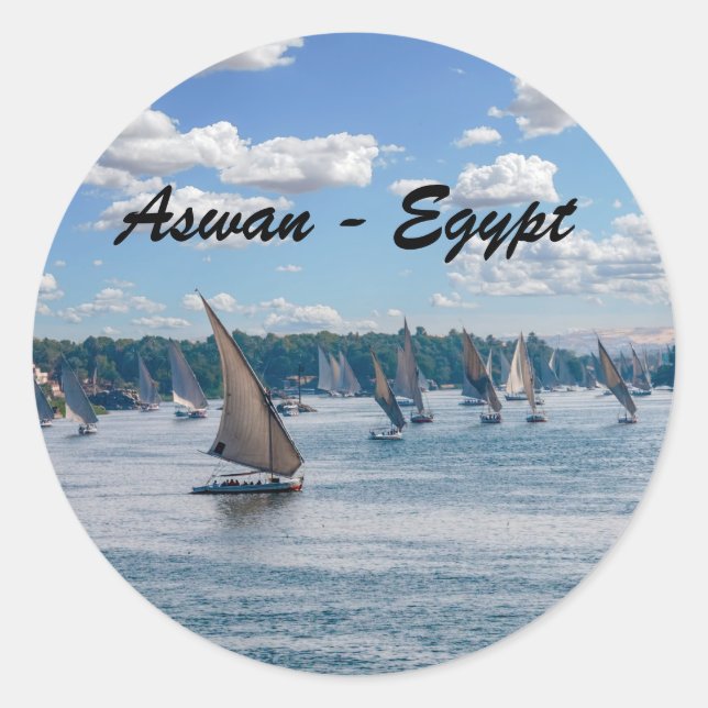 Feluccas sailing along the Nile - Aswan, Egypt Classic Round Sticker (Front)