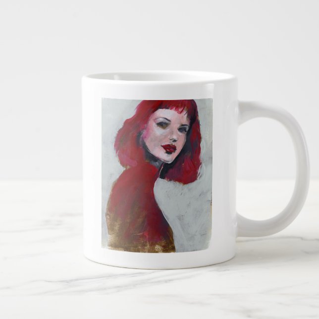 Fem Portrait - Red Large Coffee Mug (Right)