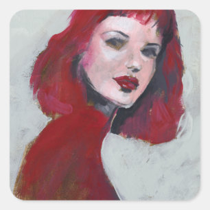 Fem Portrait - Red Square Sticker