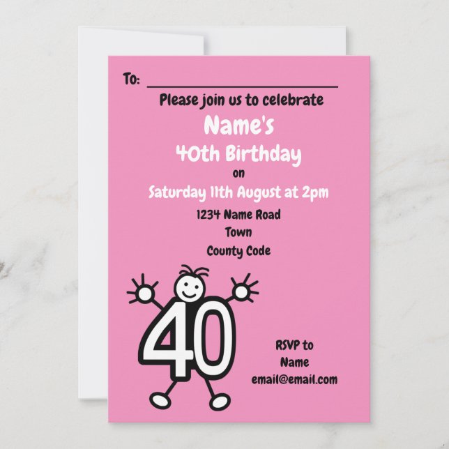 Female 40th Birthday Party Invitation (Front)