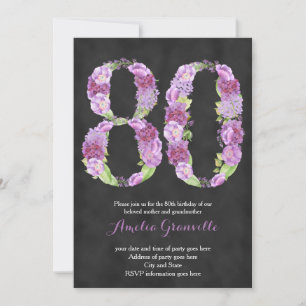 female 80th birthday invitations, lilac invites