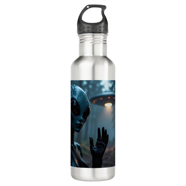 Female Alien Extraterrestrial and UFO 710 Ml Water Bottle (Front)