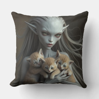 Female Alien Holding Kittens Cushion