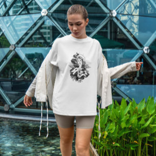 Female Angel With Skull Hand Drawn T-Shirt