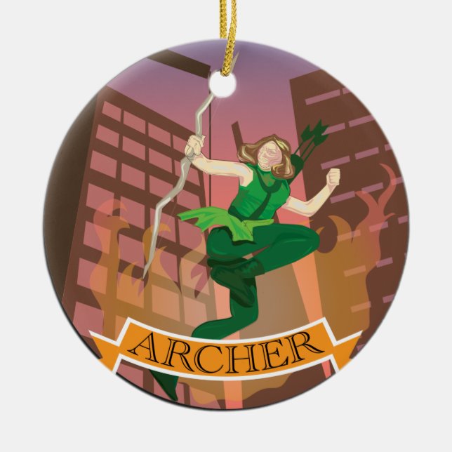 Female Archer Illustration Ornament (Front)