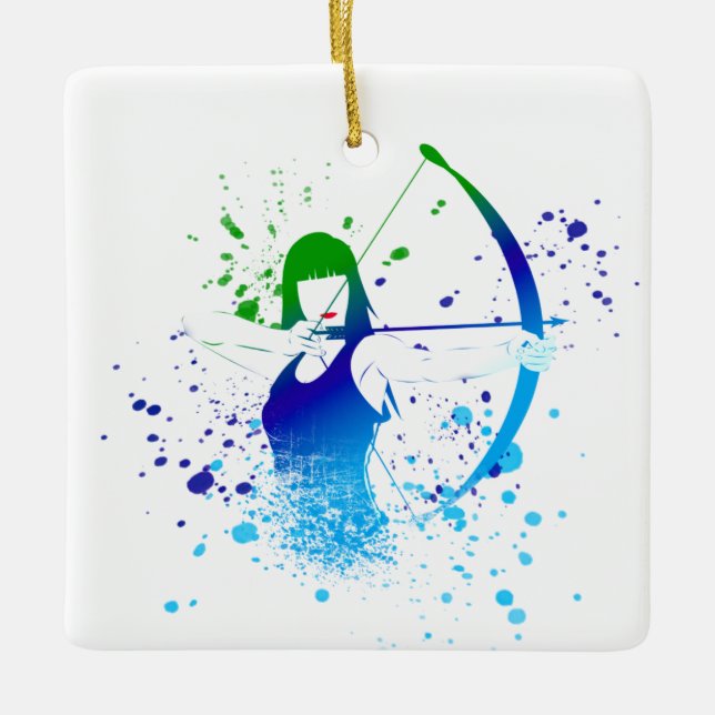 Female Archer Paint Splash Ceramic Ornament (Front)