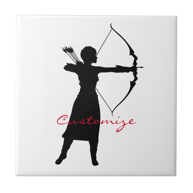 Female Archer Silhouette Thunder_Cove Ceramic Tile (Front)
