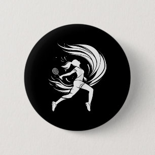 Female Badminton Player Drawing Shuttle  6 Cm Round Badge
