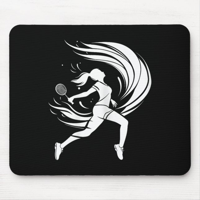 Female Badminton Player Drawing Shuttle  Mouse Pad (Front)
