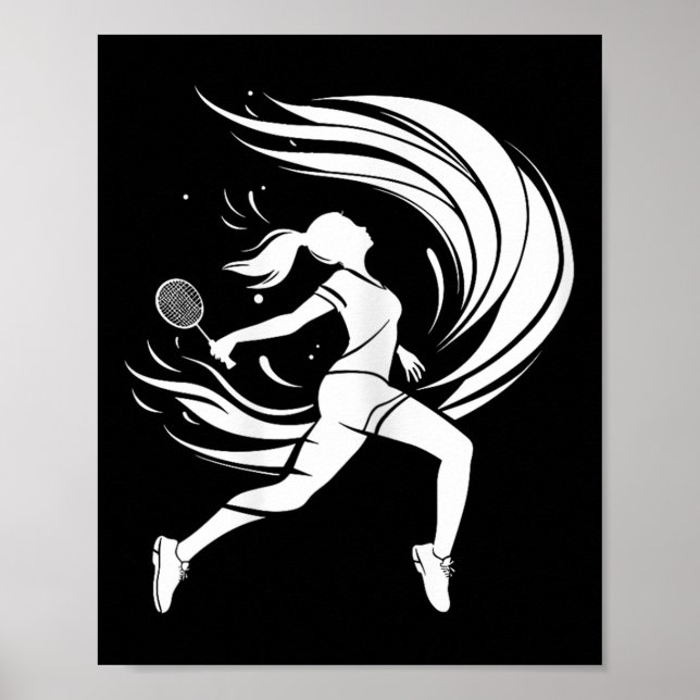 Female Badminton Player Drawing Shuttle  Poster (Front)