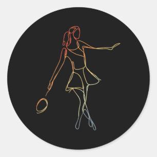Female Badminton Player Sketch Shuttle Game For Gi Classic Round Sticker