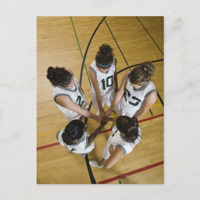 Female basketball team having group handshake, postcard (Front)