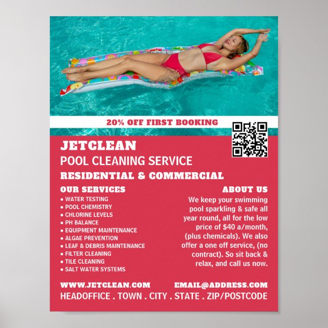 Female Bather Portrait, Swimming Pool Cleaning Poster (Front)