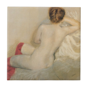 Female Beauty with Red Stockings Ceramic Tile