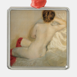 Female Beauty with Red Stockings Metal Ornament