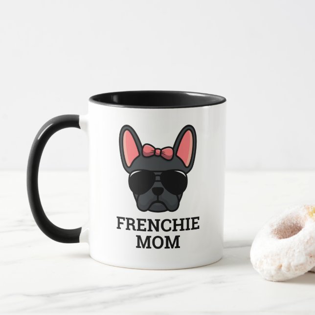 Female Black French Bulldog Frenchie Dog Mum Mug (With Donut)