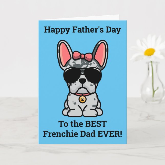 Female Blue Merle French Bulldog Father's Day Card (Small Plant)