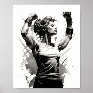 Female Bodybuilder Flexing Muscles Fitness Girl Poster