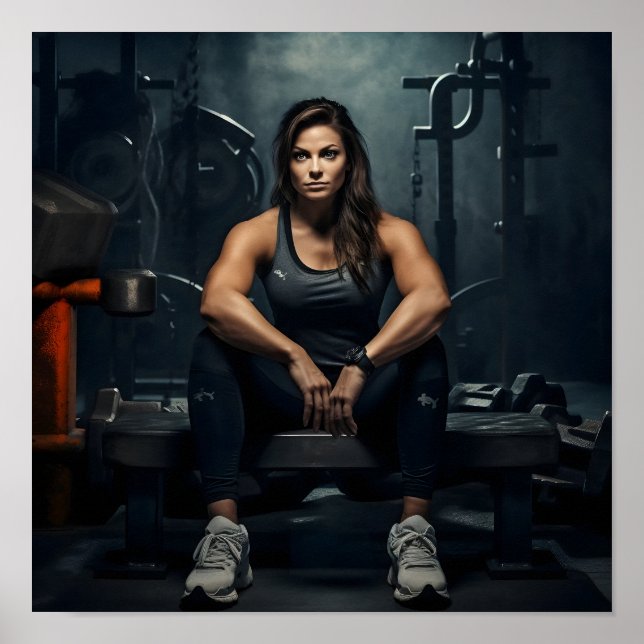 Female Bodybuilder Resting between Sets Poster (Front)